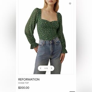 Reformation Green Floral Blouse